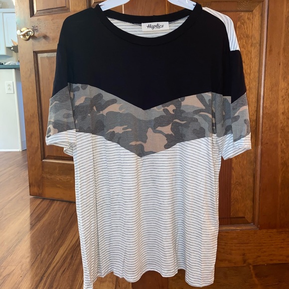 🖤Camo Color Block Striped Shirt BNWT - Picture 2 of 2